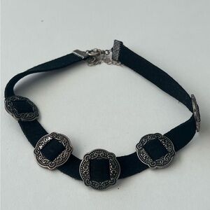 Black Choker Necklace with Silver Accents